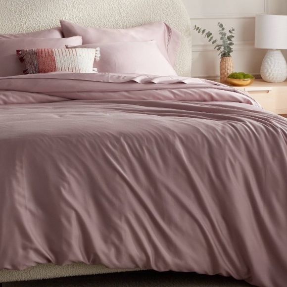 NEW Threshold 3 Pc Blush Tencel Lyocell Cooling Satin Weave Duvet Set, Queen - Picture 1 of 3